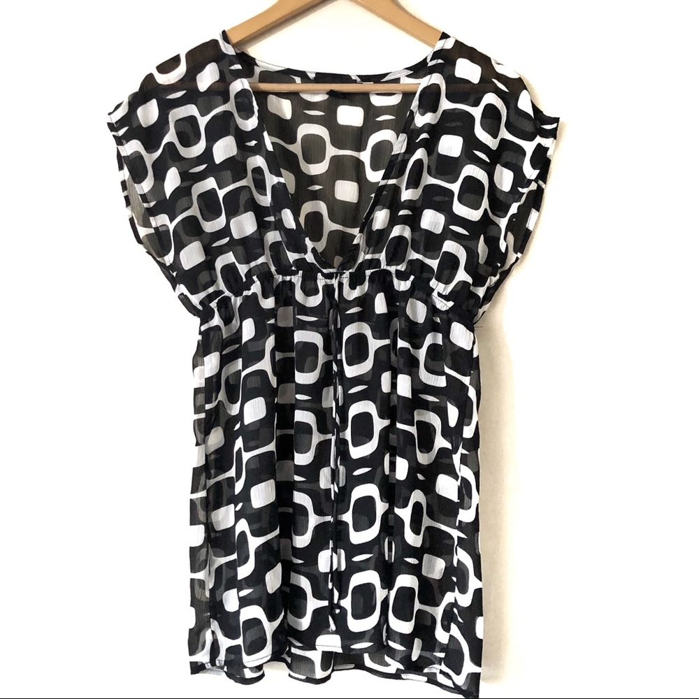 BCX Black & White Sheer Blouse